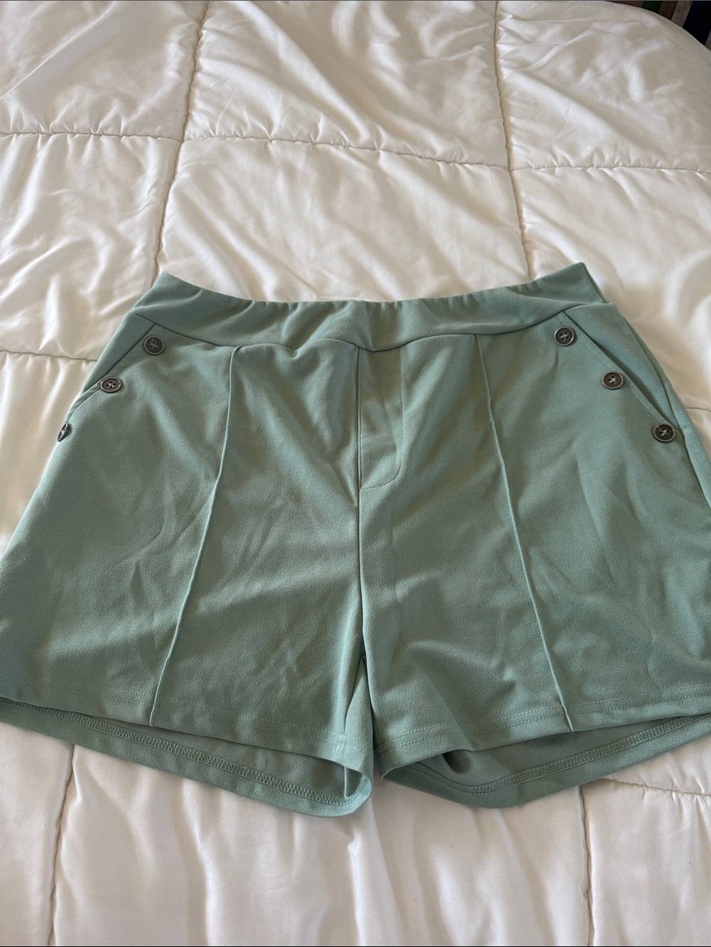 Crazy Train Seafoam High-Waist Button Detail Shorts
